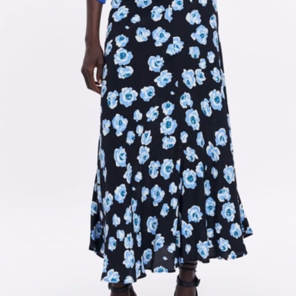 zara floral midi skirt